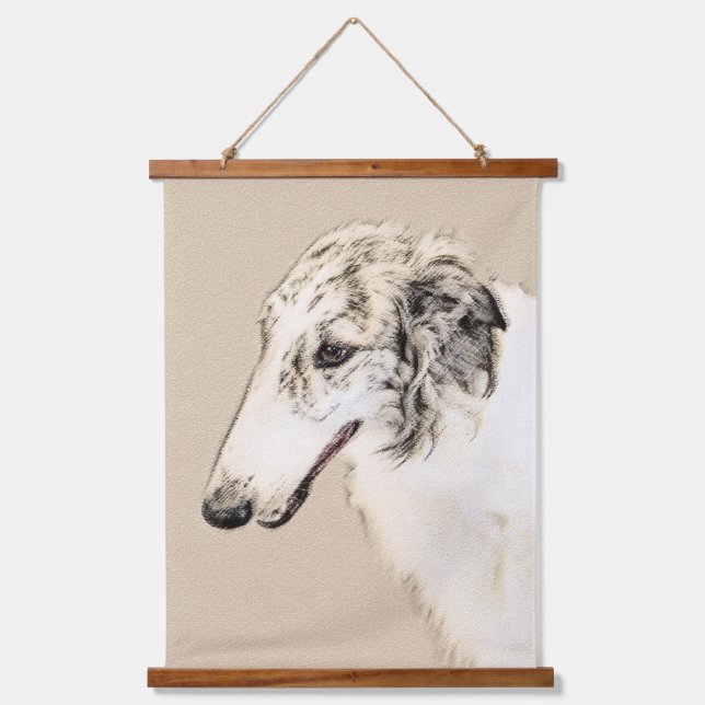Borzoi (Silver Brindle) Painting Original Dog Art Hanging Tapestry (Front)