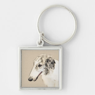 Borzoi (Silver Brindle) Painting Original Dog Art Keychain