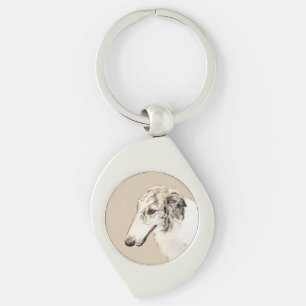 Borzoi (Silver Brindle) Painting Original Dog Art Keychain