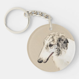 Borzoi (Silver Brindle) Painting Original Dog Art Keychain