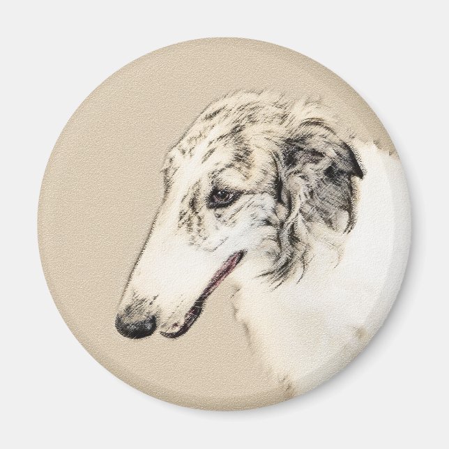 Borzoi (Silver Brindle) Painting Original Dog Art Magnet (Front)