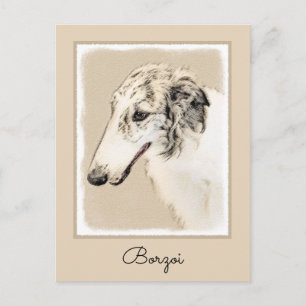 Borzoi (Silver Brindle) Painting Original Dog Art Postcard