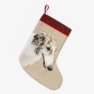 Borzoi (Silver Brindle) Painting Original Dog Art Small Christmas Stocking