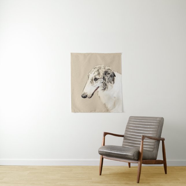 Borzoi (Silver Brindle) Painting Original Dog Art Tapestry (In Situ)