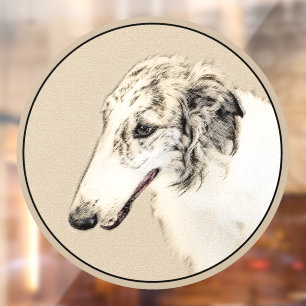 Borzoi (Silver Brindle) Painting Original Dog Art Window Cling