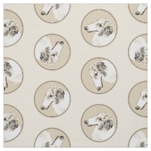 Borzoi Silver Brindle Painting Wolfhound Dog Art Fabric