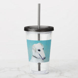 Borzoi (White) Painting - Cute Original Dog Art Acrylic Tumbler