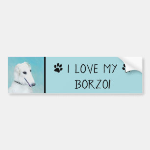Borzoi (White) Painting - Cute Original Dog Art Bumper Sticker