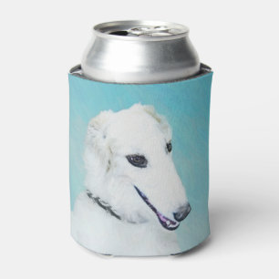 Borzoi (White) Painting - Cute Original Dog Art Can Cooler