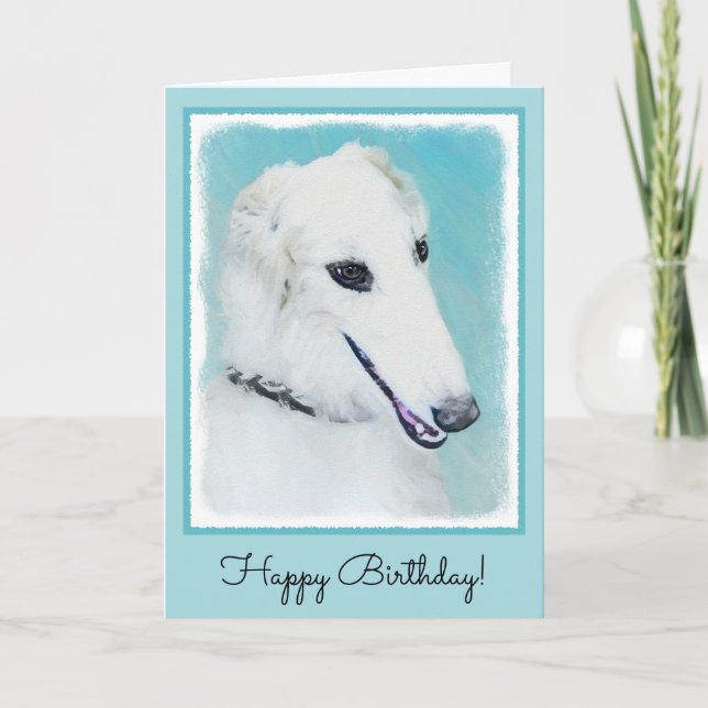 Borzoi (White) Painting - Cute Original Dog Art Card (Front)