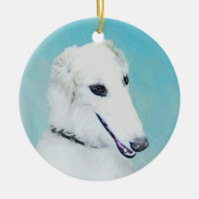 Borzoi (White) Painting - Cute Original Dog Art Ceramic Ornament (Front)