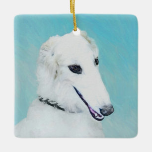 Borzoi (White) Painting - Cute Original Dog Art Ceramic Ornament