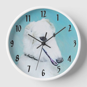 Borzoi (White) Painting - Cute Original Dog Art Clock