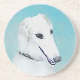 Borzoi (White) Painting - Cute Original Dog Art Coaster