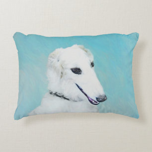 Borzoi (White) Painting - Cute Original Dog Art Decorative Pillow