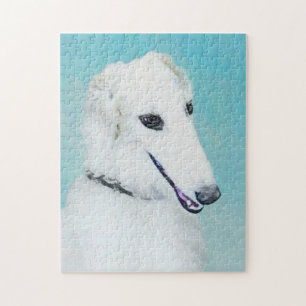 Borzoi (White) Painting - Cute Original Dog Art Jigsaw Puzzle