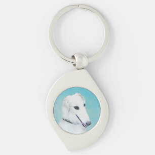 Borzoi (White) Painting - Cute Original Dog Art Keychain