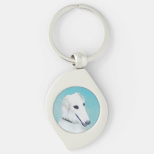Borzoi (White) Painting - Cute Original Dog Art Keychain (Front)