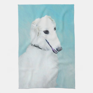 Borzoi (White) Painting - Cute Original Dog Art Kitchen Towel
