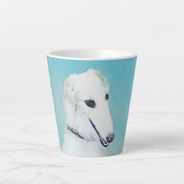 Borzoi (White) Painting - Cute Original Dog Art Latte Mug (Front)
