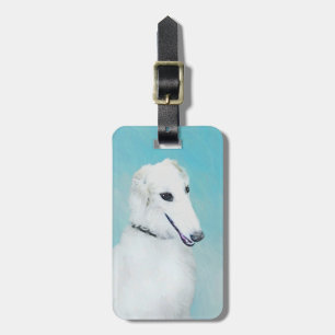 Borzoi (White) Painting - Cute Original Dog Art Luggage Tag