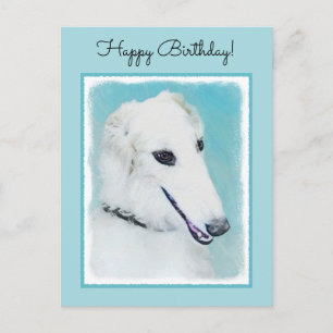 Borzoi (White) Painting - Cute Original Dog Art Postcard