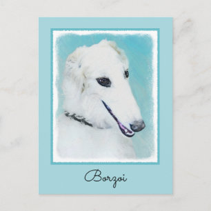 Borzoi (White) Painting - Cute Original Dog Art Postcard