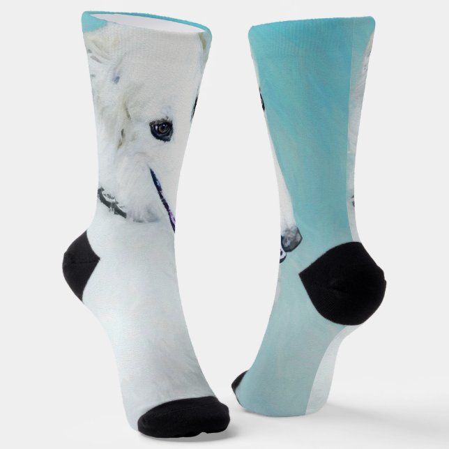 Borzoi (White) Painting - Cute Original Dog Art Socks (Angled)