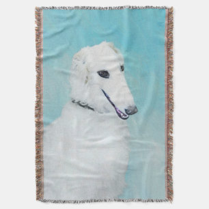 Borzoi (White) Painting - Cute Original Dog Art Throw Blanket
