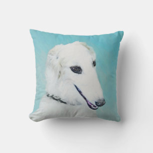 Borzoi (White) Painting - Cute Original Dog Art Throw Pillow