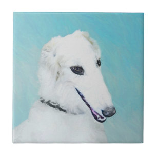 Borzoi (White) Painting - Cute Original Dog Art Tile