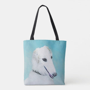 Borzoi (White) Painting - Cute Original Dog Art Tote Bag