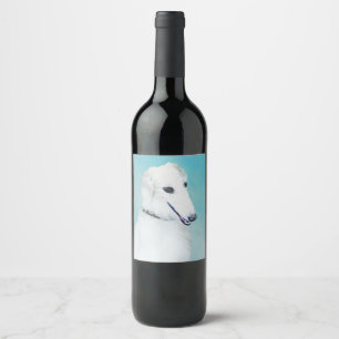 Borzoi (White) Painting - Cute Original Dog Art Wine Label
