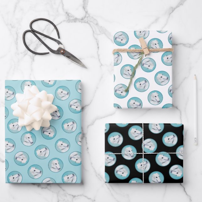 Borzoi White Painting Russian Wolfhound Dog Art Wrapping Paper Sheet (Front)