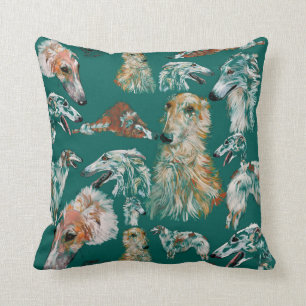Borzois on Teal Throw Pillow