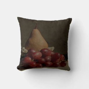Bosc Pear and Grapes - Old World Stills Series Throw Pillow