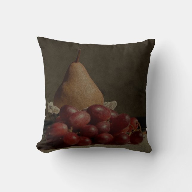 Bosc Pear and Grapes - Old World Stills Series Throw Pillow (Front)