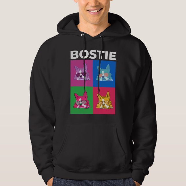 Bosite Cool Pop Boston Terrier Dog  Graphic Hoodie (Front)