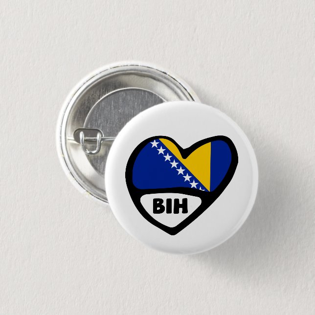 Bosnia and Herzegovina Country Code Flag Heart BIH 1 Inch Round Button (Front & Back)
