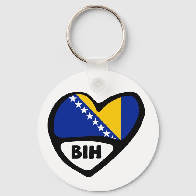 Bosnia and Herzegovina Country Code Flag Heart BIH Keychain (Front)