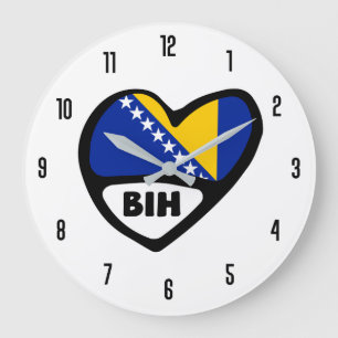 Bosnia and Herzegovina Country Code Flag Heart Large Clock