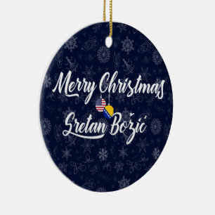 Bosnia and Herzegovina USA Bilingual Christmas Ceramic Ornament