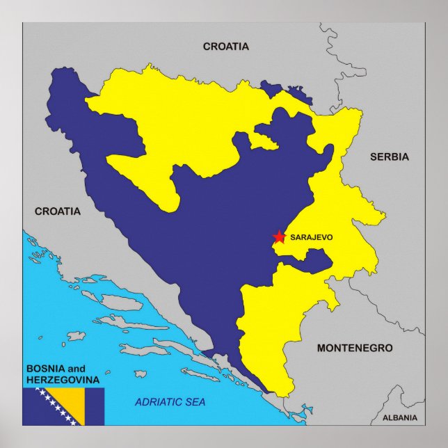 Bosnia Herzegovina country political map flag Poster (Front)