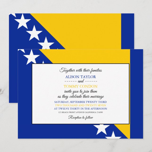 Bosnian Flag, Flag of Bosnia & Herzegovina Wedding Invitation (Front/Back)