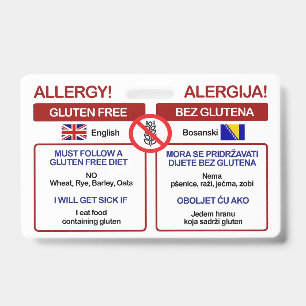 BOSNIAN Gluten Free Travel Card   Allergy Badge