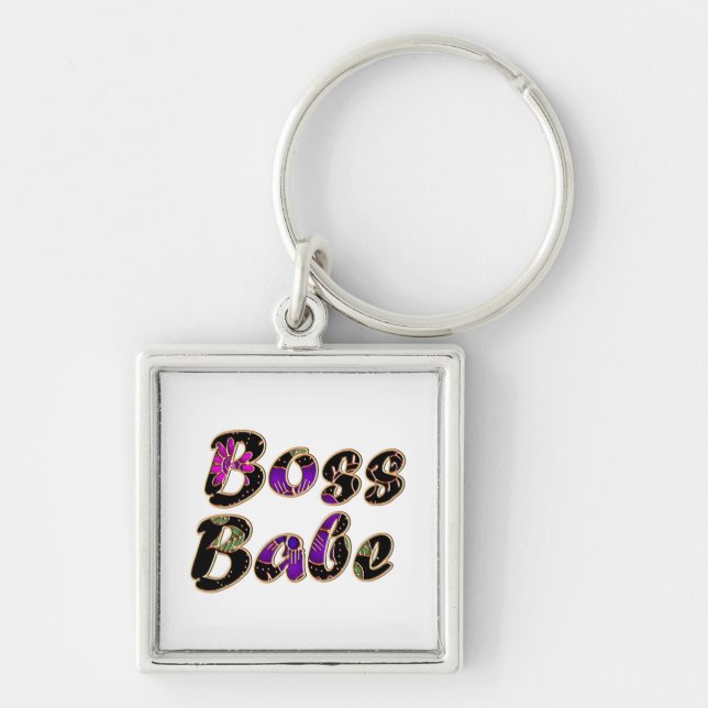 Boss Babe in Black Floral Keychain (Front)