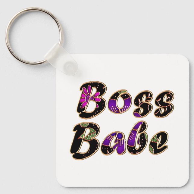 Boss Babe in Black Floral Keychain (Front)
