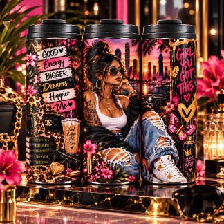 Boss Babe Urban Girl Motivational City Collage Thermal Tumbler