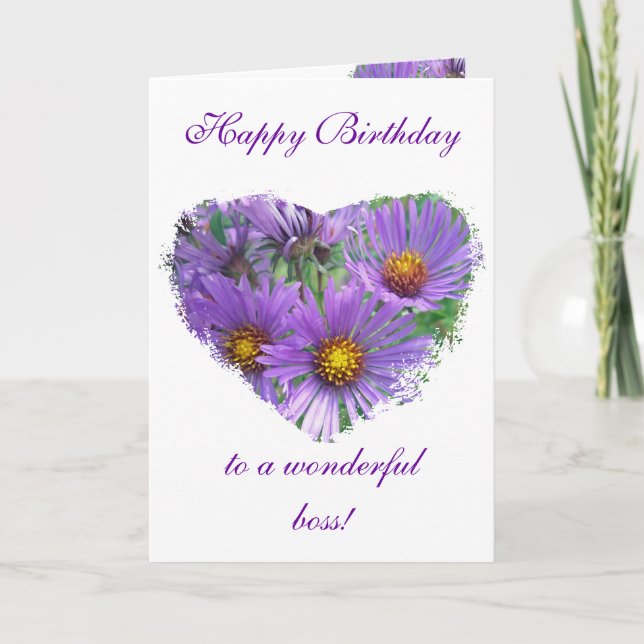Boss Birthday Purple Fall Asters Wildflower Card (Front)