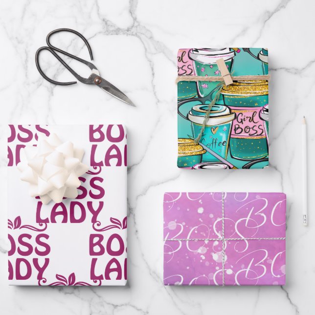BOSS Boss Lady Girl Boss Word Text Design  Wrapping Paper Sheet (Front)